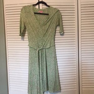 Green and pink cheetah print LP wrap dress